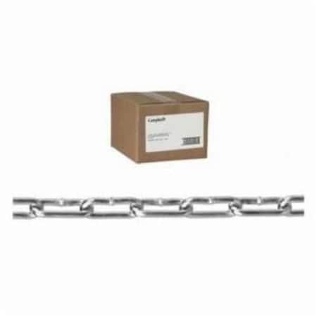 Campbell Chain & Fittings Coil Chain, Welded, Straight Link, 50 Trade, 100 Ft Length, 880 Lb Load, Low Carbon Steel, Zinc, 0335024 0335024